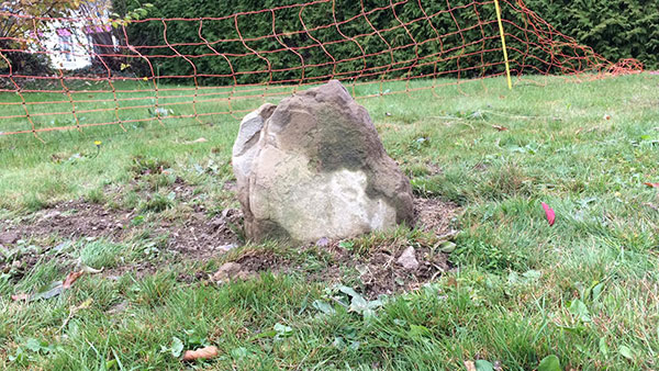 photo d'une pierre posée dans un jardin.